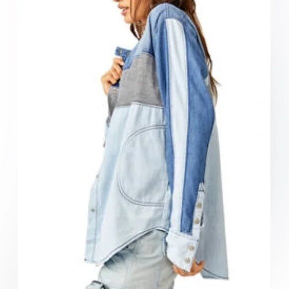 NEW Free People Moto Colorblock Shirt XS - Picture 5 of 12